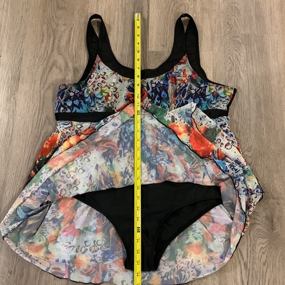 Swimsuit one piece tiered Scoop Neck Swimdress colorful print Size XXL - Picture 10 of 16